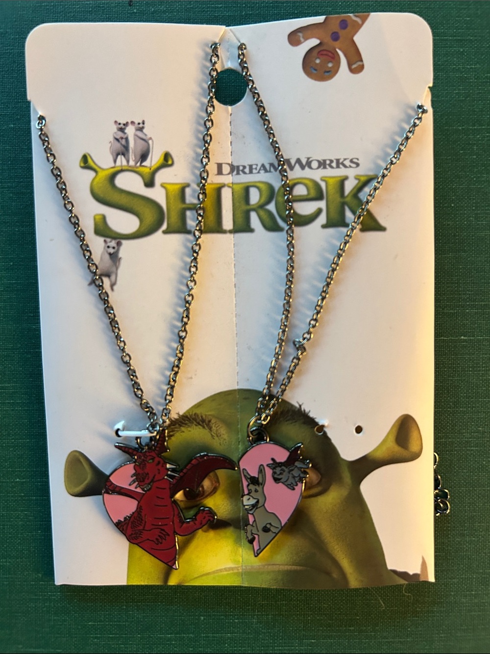 DreamWorks Shrek Pink Heart Donkey & Dragon Kids Necklace Set
